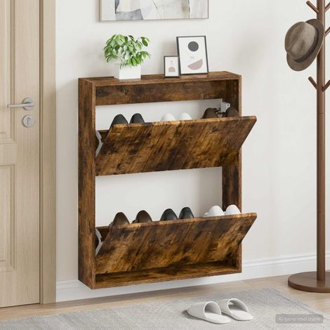 vidaXL Wall-Mounted Shoe Cabinet ZWOLLE 71 x 17 x 86 cm Smoked Oak (1/5)