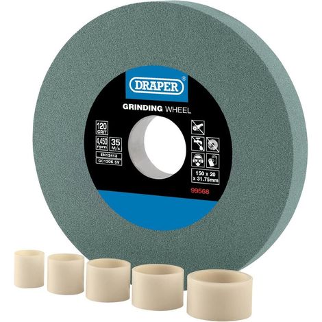 Draper 99568 Silicon Carbide Bench Grinding Wheel – 120 Grit, 150mm Diameter, 20mm Thickness (1/3)