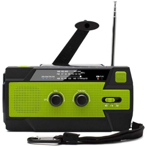Radio d'urgence solaire 2.0, radio d'urgence à manivelle, radio AM/FM portable, chargeur de lampe de poche pour téléphone portable (vert) (1/4)