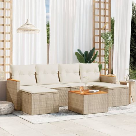 Set Divani da Giardino 7 pz con Cuscini Beige in Polyrattan vidaXL (1/5)