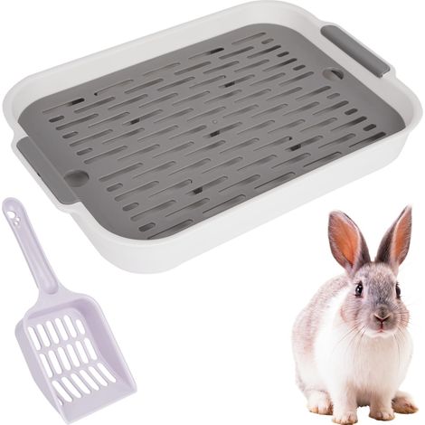 Toilette lapin, toilette lapin avec pelle, accessoires de lapin, toilette pour chat, grille double couche, toilettes d'angle pour lièvre, hamsters, cochons d'Inde, petits animaux (gris (1/5)