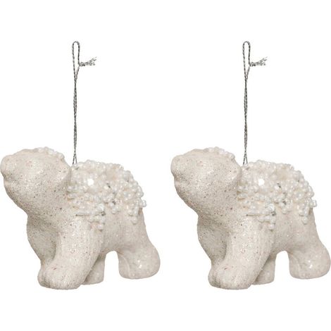 Set di 2 orsetti in polistirolo con perline h.8cm bianco - Feeric lights & christmas