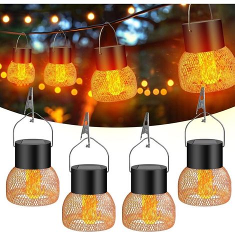 4 pcs IP65 Étanchéité Lanterne Solaire Exterieur Jardin, pour Les Jardins, Les Terrasses, Les Clôtures, Les Arbres
