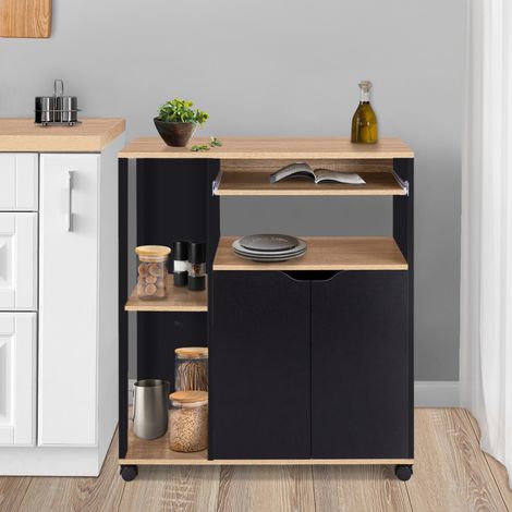 COSI aparador de cocina en madera negra con bandejas efecto haya L.76 CM