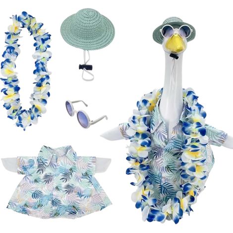 Ganso de porche: Estatua decorativa de jardín de 58 cm - Traje tropical hawaiano de verano para playa, jardín y decoración exterior - Accesorios de primavera - Figura (1/5)