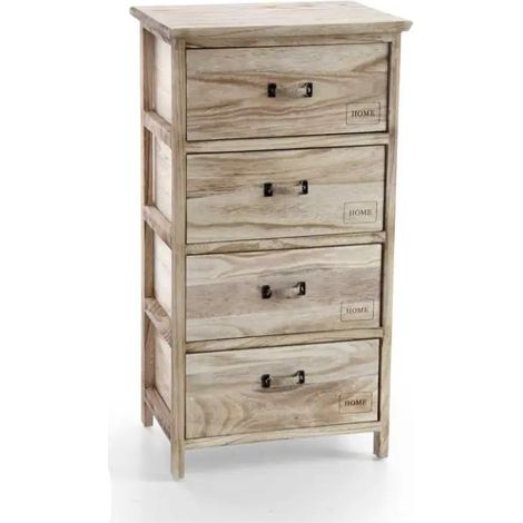 Cómoda de madera rústica con 4 cassetti, 40 x 29 x 73 cm