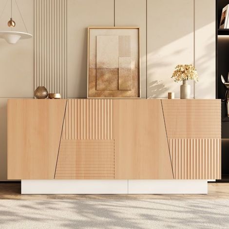Buffet de salón con 4 puertas, 2 compartimentos de almacenamiento, Buffet bajo, 160x40x72 cm, Bahut moderno, Estantes ajustables, Blanco+Madera (1/5)
