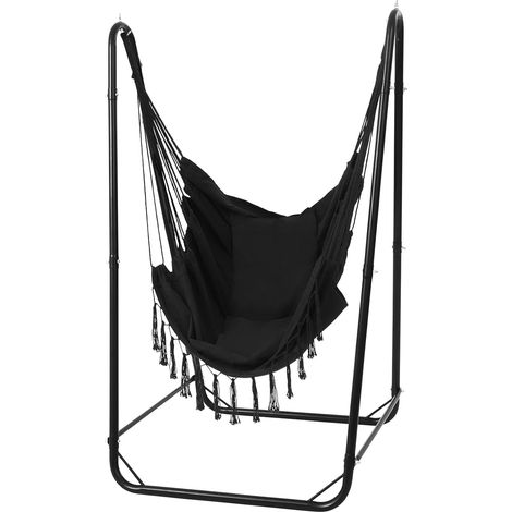 Chaise Suspendue en U avec Support, Chaise Suspendue en Acier Robuste avec Support intérieur et extérieur, Base Stable, capacité 100 kg, Assemblage Facile - Noir (1/5)