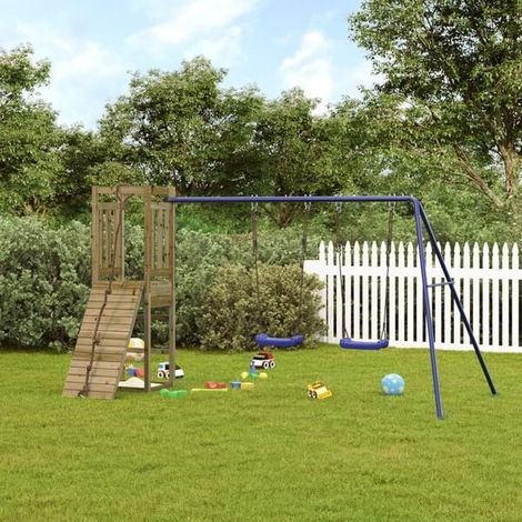 Aire de jeux extérieure : Aire de jeux d'extérieur bois de pin imprégné jeu extérieur enfant, aire de jeu jardin, balançoire enfant , pour jardin, usage domestique , enfant 3-8 ans (1/5)