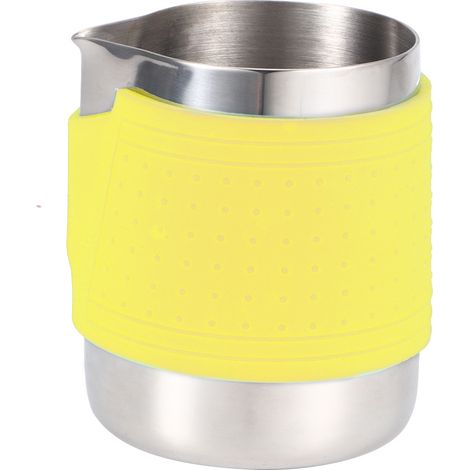 Tasse à mousser le lait en acier inoxydable de 350 ml, pichet à café en silicone anti-brûlure pour la réalisation de latte art (jaune) (1/5)