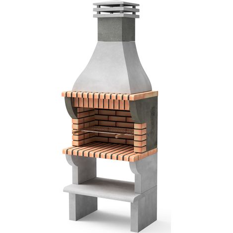 MOVELAR - Barbacoa de Obra Prefabricada de Leña y Carbón Modelo Maipu XL (Gris, Naranja - 86,5 x 58 x 245 cm) REF: 3531/2 - Cocina de Exterior con Parrilla Mellada para Jardín o Terraza (1/2)