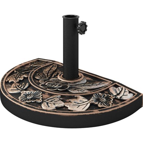 Base per Ombrellone a Mezzaluna da Ø38 mm e Ø48 mm con Manovella, Basamento per Ombrellone in Resina, 50x31x32 cm, Bronzo