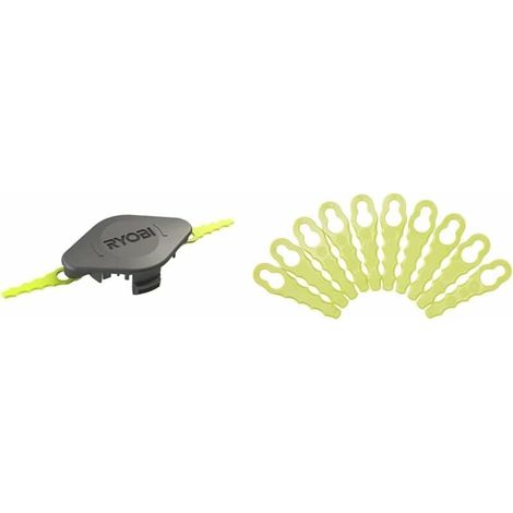 Cabezal de cuchilla dentada doble RAC155 para césped alto y espeso. Paquete de 10 cuchillas de repuesto para cabezal de cuchilla dentada doble RAC158, color verde. (1/5)
