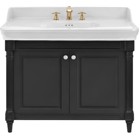 Mueble de baño JACOB DELAFON Cléo 1889 gris intenso + lavabo de 3 orificios + mezclador de lavabo con crucetas dorado (1/5)