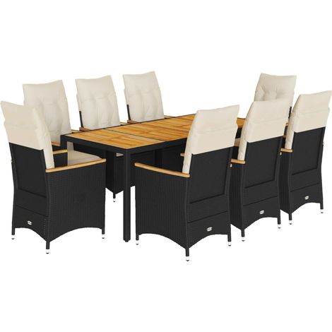 Maison Exclusive - 9-tlg. Garten-Essgruppe mit Kissen Schwarz Pol