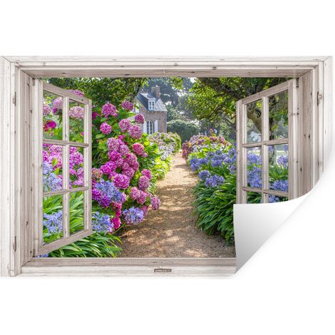 Wall Sticker Hydrangea - See-through - Flowers - Summer - Purple - Path 60x40 cm