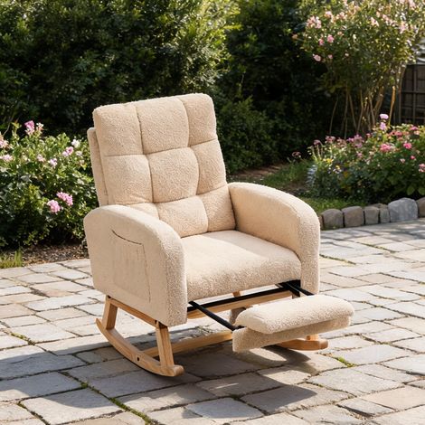 Fauteuil à bascule en tissu bouclé beige avec accoudoirs (1/5)