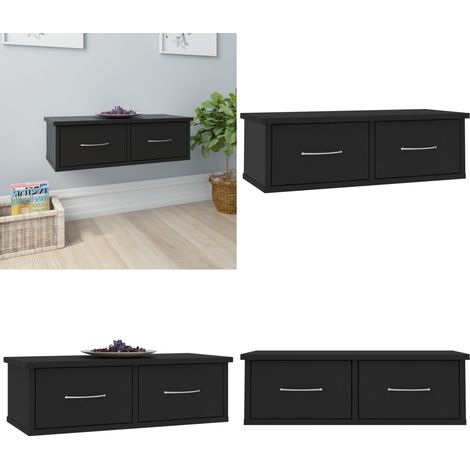 Étagère murale avec tiroirs noir 60x26x18,5cm Bois d'ingénierie - Etagere Murale - Étagère Tiroir - Rangement Mural - Bibliothèque Murale - Déco Murale - Home & Living (1/5)