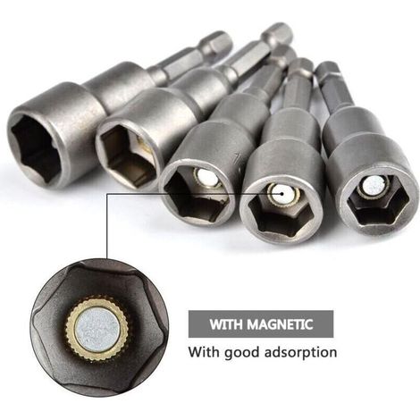 Set di 10 bussole esagonali magnetiche Bardusch per avvitatori a impulsi (6-15 mm), chiavi a bussola esagonali magnetiche, set di bussole esagonali magnetiche da 1/4" con adattatore. (1/4)