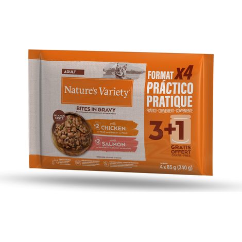 Nature's Variety Multipack Poulet (2 unités) et Saumon (2 unités) Friandises pour chats en sauce - 4 x 85 g (1/2)
