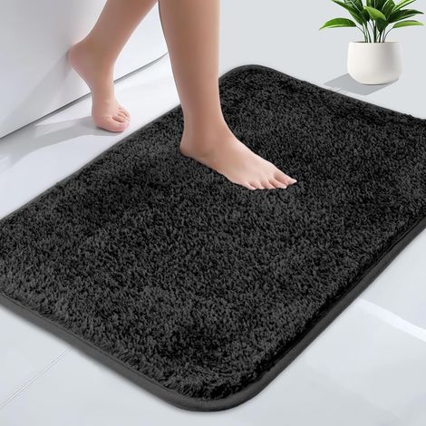 Tapis de Bain Absorbant Antidérapant, Tapis de Bain Absorbant en Microfibre, Lavable en Machine, pour Baignoire, Douche et Salle de Bains, 40 x 60 cm, Noir (1/5)
