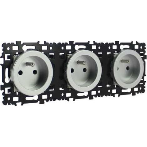 Triple prise 2P+T monobloc précablées NF - SQUARE Silver - Eur'Ohm