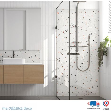 Panneau de douche : Terrazzo coloré di Bioggio 2 - Couleur Beige - Alu composite - 90 - 245 (1/3)