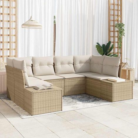 vidaXL Set Divano da Giardino 6 pcs beige e panna Poly Rattan (1/5)