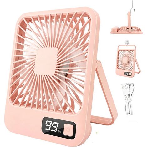 Mini ventilatore - 3000 mAh - Batteria ricaricabile - Porta USB - Adatto per viaggi, casa, ufficio e uso esterno - Rosa (1/5)
