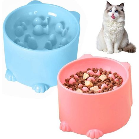 2 comederos elevados para gatos,dispensador lento para gatos y perros pequeños (rosa,azul) (1/5)