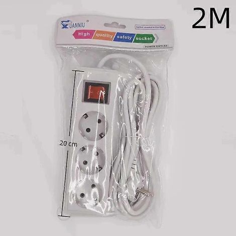 Multiprise avec interrupteur, rallonge de 2/3/5 mètres, adaptée aux petits appareils électroménagers, connecteur 3 broches de 2 mètres. (1/5)
