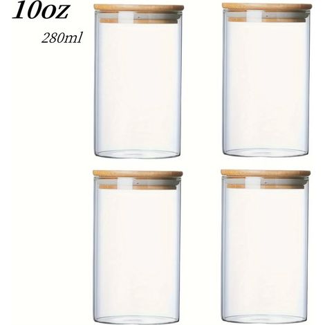 (4) Bocaux en verre avec couvercles en bambou, adaptés au stockage des épices de cuisine, du café, des fruits secs, etc. (1/5)