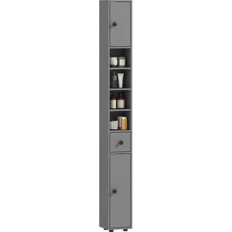 Armoire de salle de bains, 4 étagères, tiroir inclus, panneau de particules, design fin et épuré, couleur grise (1/5)