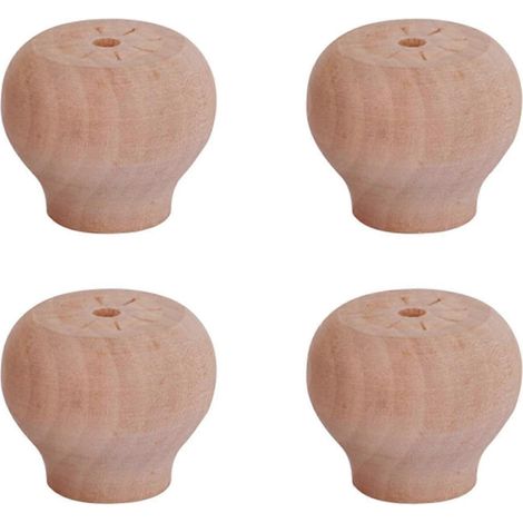 Massivholz-Möbelbeine, runde, kugelförmige Ersatzfüße für Sofa, Bett, Sessel, Schrank, Couchtisch, TV-Möbel – 4 cm (1,6 Zoll) – unlackiert