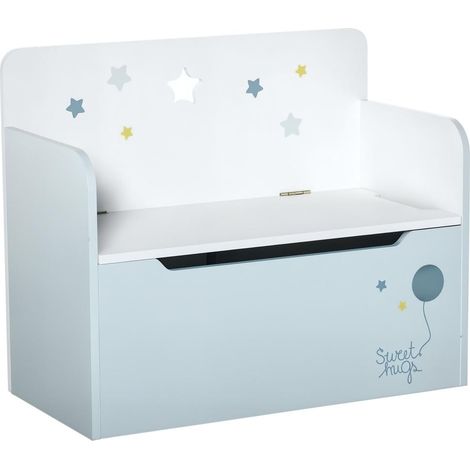 Rangement Pratique et Assise Coffre à Jouets Banc en Bois 60x30x50 cm pour Chambre d'Enfant 3-6 Ans avec Vérin Bleu (1/5)