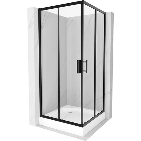 Cabine de douche carrée Mexen Rio 90 x 90 cm, transparente, noire + receveur Rio, blanc - 860-090-090-70-00-4510