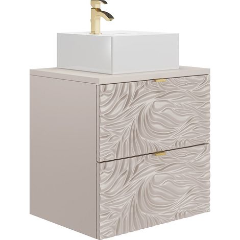 Mobile bagno sospeso testurizzato con lavabo da appoggio quadrato Beige 60 cm - RINAREL
