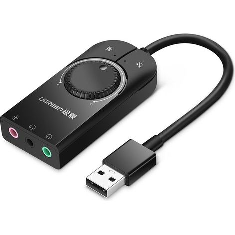 Adattatore audio esterno Ugreen USB - mini jack da 3,5 mm con controllo del volume, 15 cm, nero (40964) (1/5)