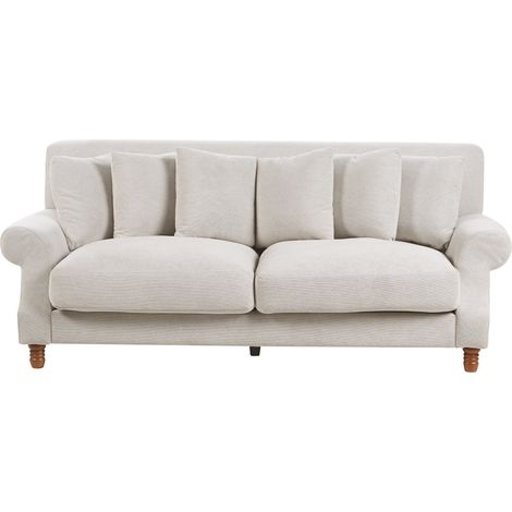 Sofá 2 plazas vintage con cojines tapizado en terciopelo blanco crema Eike