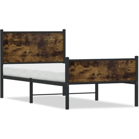 Maison Exclusive - Metallbett ohne Matratze Räuchereiche 90x200 c (1/5)