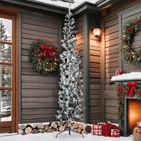 Demi Sapin de Noël Arbre de Noël artificiel mince avec neige floquée 210 cm (1/5)