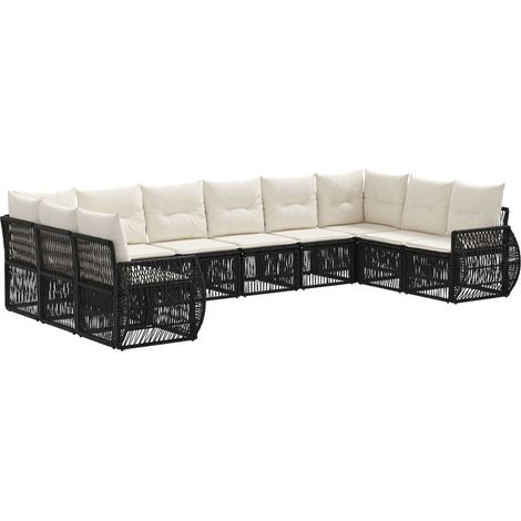 vidaXL Set Divano da Giardino 10 pcs Nero e Bianco Crema polyrattan