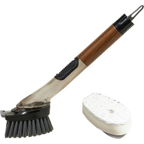 Brosse à vaisselle avec distributeur de savon - Brosse de cuisine avec long manche Aide à la vaisselle ergonomique pour vaisselle, ustensiles de cuisine, évier, cuisinière (1/5)