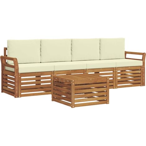 Outdoor Sofa Set 5 pcs Natural and Cream Solid Acacia Wood vidaXL (1/5)
