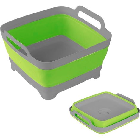 605806 Panier de lavage multifonction pliable en silicone avec bouchon vidange  Couleur: Vert