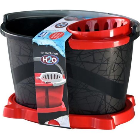 Set H20 Evolution avec seau + mop + essoreuse - Noir/rouge - 18L - Livraison gratuite (1/4)