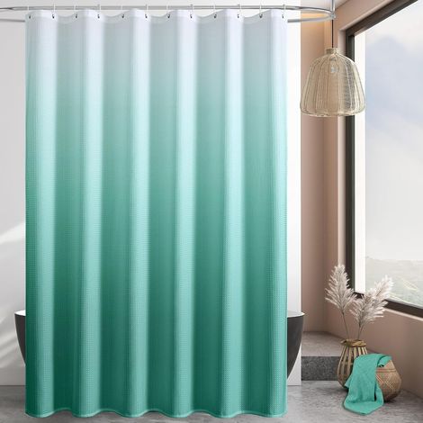Rideau de douche en tissu gaufré bleu ombré, Rideaux de douche texturés à motif gaufré moderne pour décoration de salle de bain rustique de luxe, Rideau de douche rétro avec poids, 183 x (1/5)