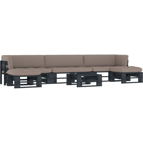 Set Divani in Pallet con Cuscini 6 pz in Pino Impregnato Nero vidaXL (1/5)