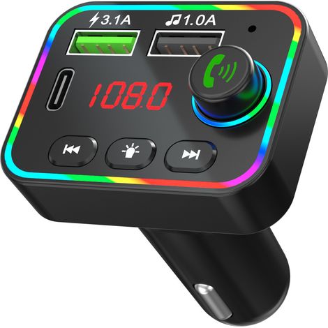Nouveau talkie-walkie MP3 Bluetooth F4 pour voiture avec éclairage respirant sept couleurs, lecture de musique sur disque QC3.1AU, charge rapide PD, double port -- F4 (1/4)