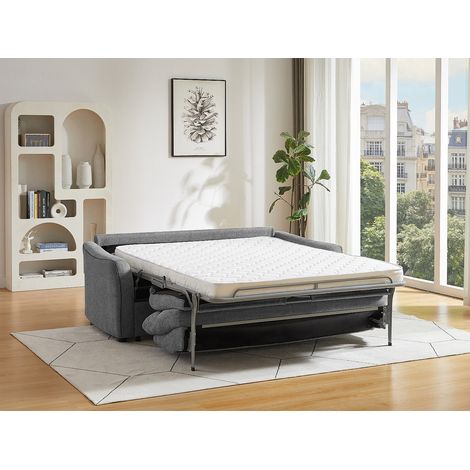 Canapé convertible express 3 places en tissu gris - Couchage 140 cm SOVANIA (1/4)